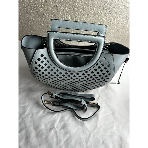 Sole Society Eppie Perforated Faux Leather Blue Satchel Crossbody w/ Hang Tag - Picture 11 of 12